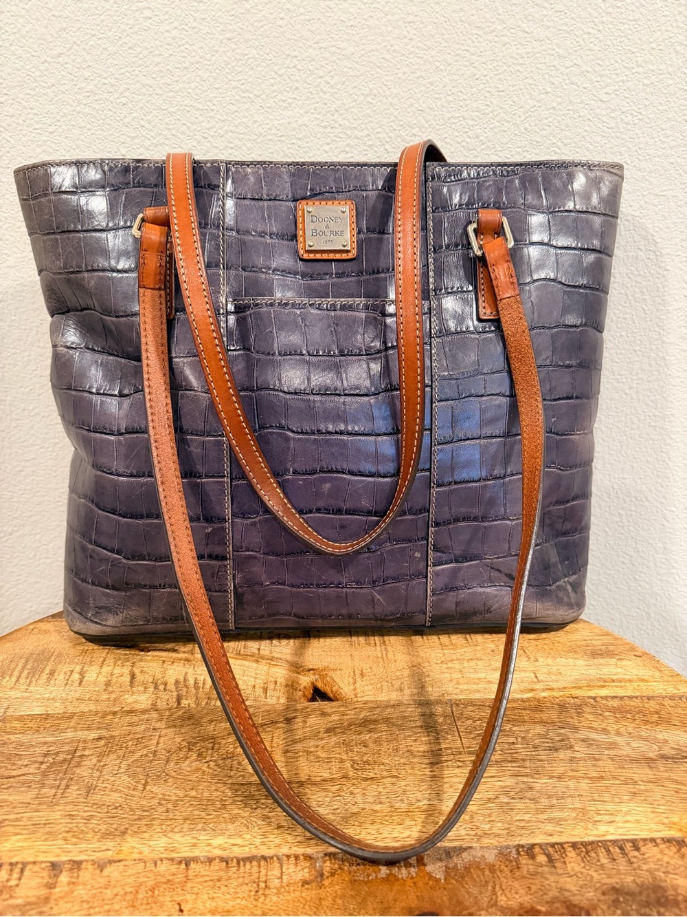 Dooney & Bourke Croco Small Lexington Tote Bag in Charcoal Grey Leather